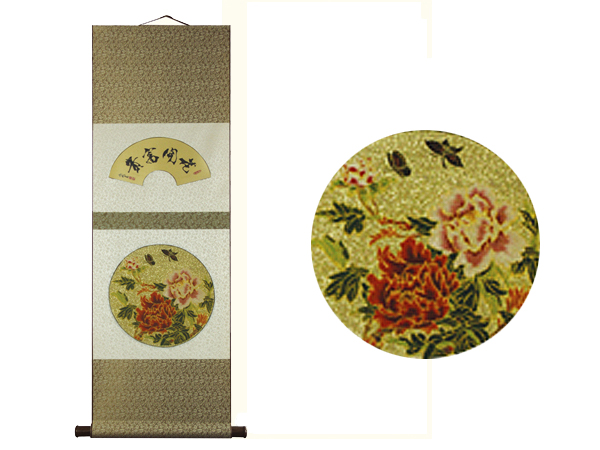 云锦牡丹+金箔画卷轴