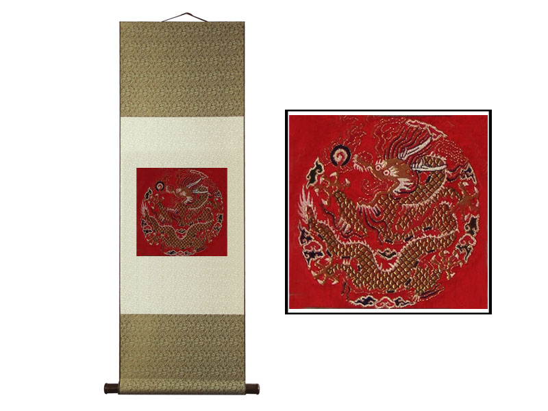 云锦红团龙卷轴