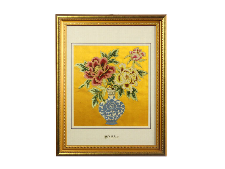 宝瓶牡丹金框框画（黄）